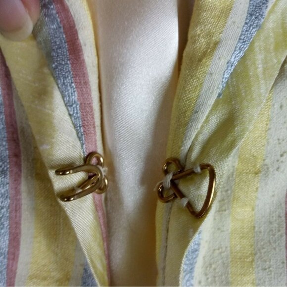 Vintage Silk Blazer Womens 4 Pastel Floral Stripe Sequin Art to Wear Glam 90s - Picture 3 of 9